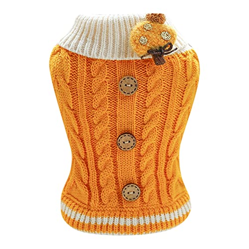 Hunde Shirt für Kleine Hunde Haustierkleidung Katzenkleidung Knopfpullover Winter Haustierkleidung Hündchenpullover Hundemantel Mit Schlitz Für Geschirr (Yellow, S) von YWBleked