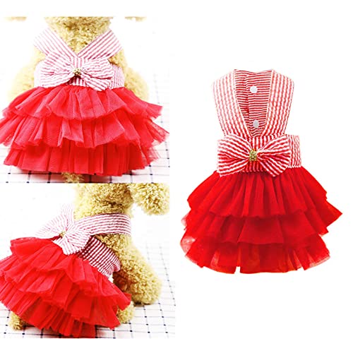 Vintage Hundekleid Haustier Prinzessin Kleider Spitze Kleidung Hund für Hund Hundekleid Kleidung Streik Prinzessin Tier Welpe Mode gestreiftes Mesh-Luftblasenkleid Hund Rock Tier Hundepullover (B, S) von YWBleked