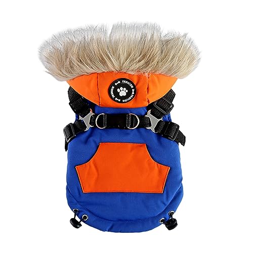 YWJewly Dackel Pullover Hund Winter Baumwolle Gepolsterte Hundekleidung Brust Zurück Reißverschluss Jacke Haustier Kleidung Brust Zurück Traktion Set (1-Blue, L) von YWJewly