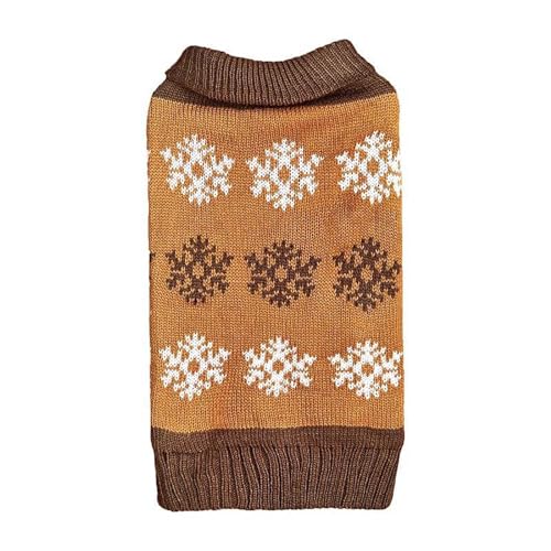 YWJewly Haustierkleidung Weihnachtspullover für Haustiere, gestrickt, Umlegekragen, Design in Grau und Braun, DREI Reihen Schneeflockenmuster, Herbst/Winter, zweibeinige Kleidung (3-Brown, L) von YWJewly