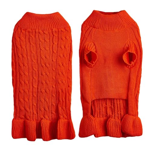 YWJewly Hunde Klamotten Rollkragenpullover, warm, elegant, Seil, Haustierpullover, Stretch-Strick-Pulloverkleid mit Rüschen (Orange #4, L) von YWJewly