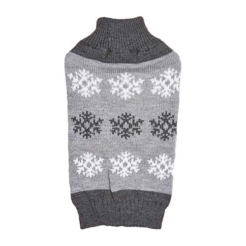 YWJewly Hunde Klamotten Weihnachtspullover für Haustiere, gestrickt, Umlegekragen, Design in Grau und Braun, DREI Reihen Schneeflockenmuster, Herbst/Winter, zweibeinige Kleidung (Grey-A, L) von YWJewly