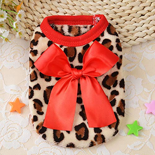 Hunde Klamotten für Kleine Hunde Festliche Weste Winter Hund Leopard Fleece Kleidung Katze Haustier Koralle Haustier Kleidung (1-Red, S) von YWJewly