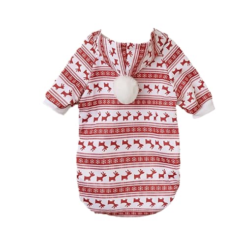 YWJewly Hunde Klamotten für Kleine Hunde Winter Plüsch-Kapuzenpullover mit Bommelmütze und aufgedrucktem Design für weihnachtliche Haustiere, neu eingetroffen, Fleece-Hundejacke (1-Red, L) von YWJewly