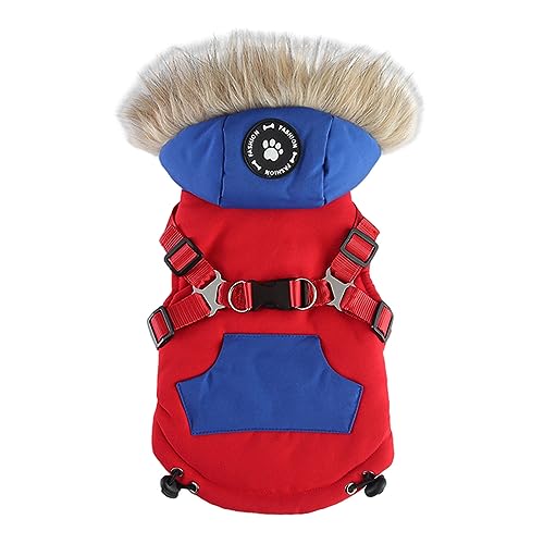 YWJewly Hunde Kleidung Winter Baumwolle Gepolsterte Hundekleidung Brust Zurück Reißverschluss Jacke Haustier Kleidung Brust Zurück Traktion Set (Red-a, S) von YWJewly