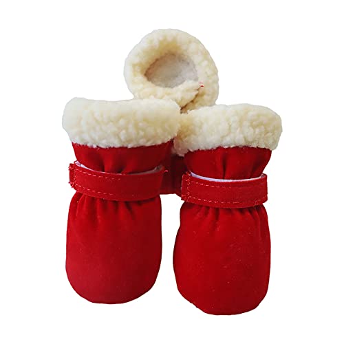 Hundebekleidung für Kleine Hunde Schuhe Haustierstiefel Warm Velvet Warm Plus Schuhe Winddicht Haustier Schnee- Haustierkleidung mit weichen Sohlen (Red-5, One Size) von YWJewly