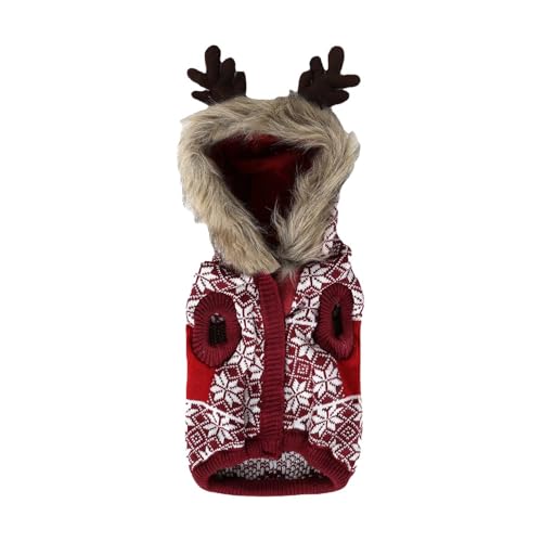 Hundemantel Weihnachten Verdickter Wintermantel für Haustiere mit warmem Fleecekragen und Weihnachtsmann-Rentiergeweih-Design, großer Hundepullover für kaltes Wetter, wattierte Kleidung für (Red-c, S) von YWJewly