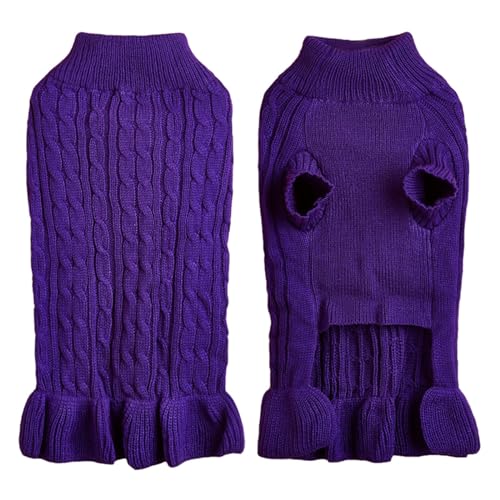 Hundepullover Kleine Hunde Dackel Rollkragenpullover, warm, elegant, Seil, Haustierpullover, Stretch-Strick-Pulloverkleid mit Rüschen (Purple-C, L) von YWJewly