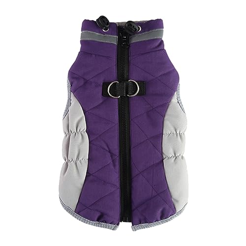 Hundepullover Weihnachten Winter Baumwolle Gepolsterte Hundekleidung Brust Zurück Reißverschluss Jacke Haustier Kleidung Brust Zurück Traktion Set (A-Purple, L) von YWJewly