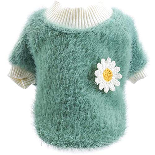 Mantel für Kleine Hunde Pullover Pullover Gänseblümchen-Blumen-Hundehals-Kleiner runder Stil für Plüschhunde-Haustierkleidung (1-Green, XS) von YWJewly