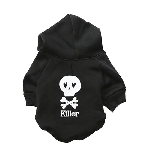 YWJewly Pullover für Kleine Hunde Haustierbekleidung Hunde- und Katzenkleidung Fleece-Kapuzenpullover mit mehrfarbigem Totenkopf-Design und Kapuzen-T-Shirt für Haustiere (Black #3, L) von YWJewly