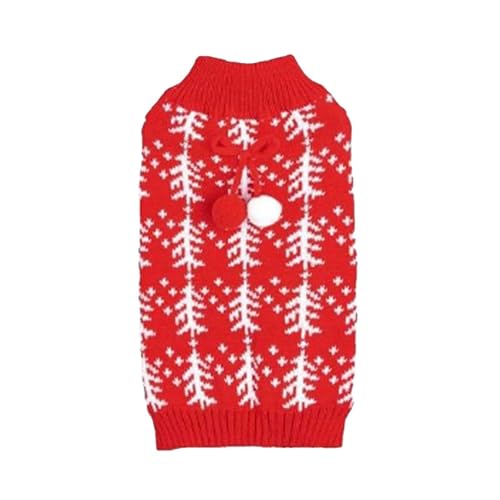 Sweater für Hunde Haustierpullover in klassischem Rot- und Grün-Farbblockdesign mit Schneeflocken-Fliege und Bommel am Rundhalsausschnitt für Bequeme Weihnachtsfeiern (B-Red, M) von YWJewly