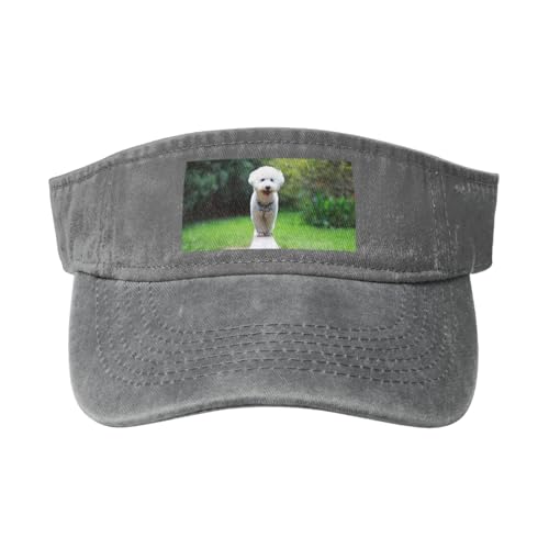 Bichon Frise Bokeh Haustiere Hunde Park Weiße Hunde, Verstellbare Sport-Sonnenblendenhüte Leere Oberseite Baseballkappe Unisex Sonnenschutzblende von YWSOTRE