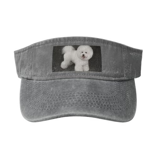 Bichon Frise Weiße Hunde Haustiere Hunde Bichon Frise, Verstellbare Sport-Sonnenblendenhüte Leere Oberseite Baseballkappe Unisex Sonnenschutzblende von YWSOTRE