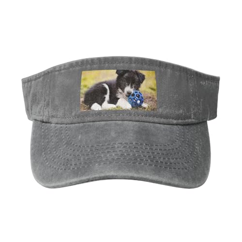 Border Collie Hunde Welpen Haustiere schwarzer Rand, Verstellbare Sport-Sonnenblendenhüte Leere Oberseite Baseballkappe Unisex Sonnenschutzblende von YWSOTRE