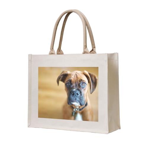 Boxer Hunde Welpen Haustiere Hunde, Tragetasche Canvas-Tasche Einkaufshandtasche Einkaufstüten, Mehrzweck-Schultertaschen von YWSOTRE