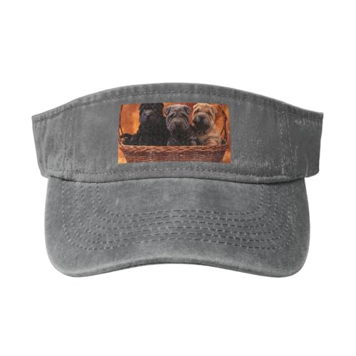 Shar Pei Schwarzer Welpe Kleine Hunde Grauer Welpe Haustiere, Verstellbare Sport-Sonnenblendenhüte Leere Oberseite Baseballkappe Unisex Sonnenschutzblende von YWSOTRE