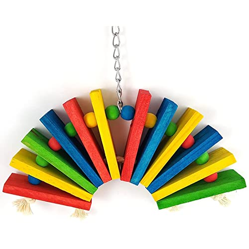 Handgefertigte Vogelleiter Kletter Bunter Block Papagei Spielzeug Nagen Für Vögel Glocke Spielzeug Papagei Holzspielzeug Zähneknirschen Papagei Papagei Spielzeug Vogelkäfig Zubehör (A-E, One Size) von YWSTYllelty