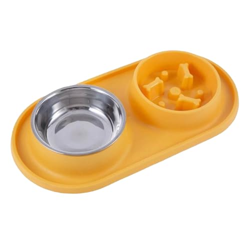 Pet Supplies Slow-Food-Napf mit auslaufsicherem Außenring-Design, Rutschfester herunterfallender Hundenapf, doppelter Futter- Trinknapf, 2-in-1-Edelstahl-Hundefutter Glasschüssel (Yellow, One Size) von YWSTYllelty