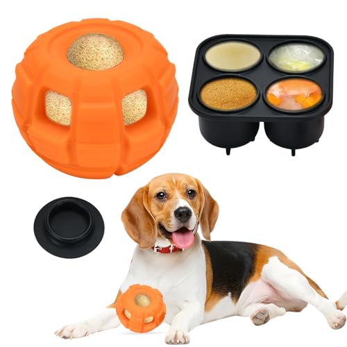 YXIRENE Hundespielzeug, Frozen Treat Toy, Slow Feeder, Beißspielzeug Ball, Angstlinderung, Langeweile Reduzierer, Gefrierbar (Orange) von YXIRENE