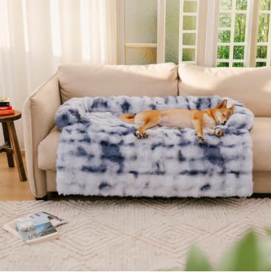 Hunde-Sofa, luxuriöses Hundebett und Sofabezug, modisch und pflegeleicht, maschinenwaschbar oder handwaschbar, geeignet für Sofas mit Katzen und Hunden (Graublau, L 94 x 83,8 x 15,2 cm) von YXthognyx