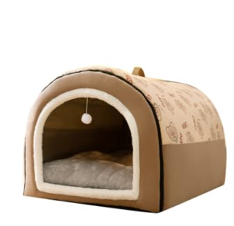 YXthognyx Gemütliche 2-in-1-Hundebetten und große Hundesofas mit Anti-Angst-Kissen, faltbares und rutschfestes Iglu-Design für Hunde und Katzen, abnehmbar und waschbar für Winterwärme (Braun, L 60 x von YXthognyx