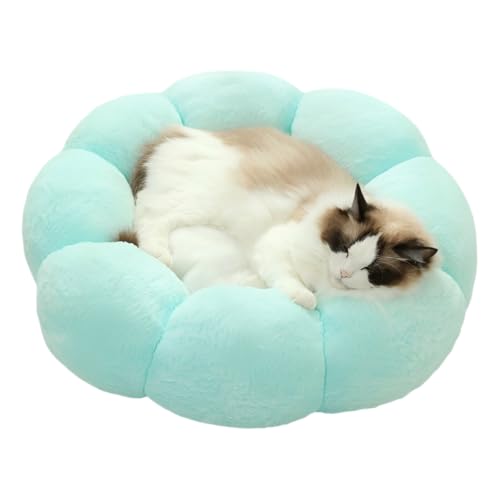 YXthognyx Hundebett in Blumenform, beruhigendes Hunde- und Katzenbett in Donut-Form, für den Innenbereich, warm und weich, gemütlich, Anti-Angst-Betten mit rutschfester Unterseite, waschbar (Blau und von YXthognyx