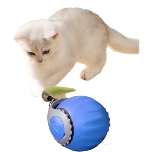 YXthognyx Interaktiver Katzenball mit Schwanz, zwei Geschwindigkeitseinstellungen, über USB wiederaufladbar, intelligentes Katzenspielzeug, interaktiv für Indoor-Katzen, Katzenball-Spielzeug (blau) von YXthognyx