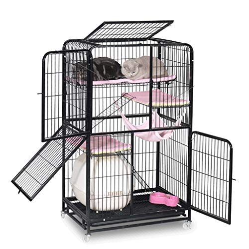 YYDS Haustier Nest Cat Cage Indoor Hause mit WC Extra Large Free Space Cat Litter Cat Cage Cat House Räumungs Cat Cage Villa Haustier-Betten (Color : Black) von YYDS