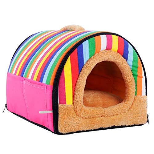 YYDS Haustier Nest Rainbow Pet Wo Teddy Kennel Dog Supplies Hundematte Abnehmbares Haus 30 * 30 * 25cm / 45 * 36 * 33cm / 58 * 44 * 42cm Haustier-Betten (Color : Rainbow, Größe : Large) von YYDS