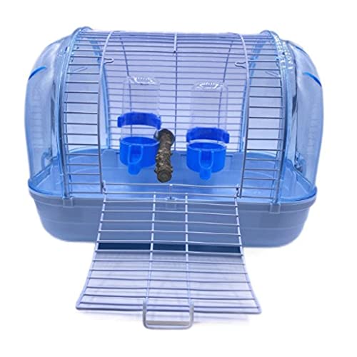 Vogel-Reisekäfig-tragbarer Vogelpapageikäfig mit Stehstange und Tassen transparentem und Leichter Kunststoffkäfig 12.5 * 8.2 * 8.6" (Color : Blue) von YYDS