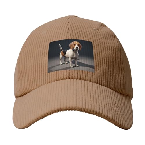 YYHHAOFA Baseballkappe aus Kordsamt, modisch, für Herren und Damen, lässig, modisch, gebogen, oval, Tier, Hund, Beagle-Bild, Khaki von YYHHAOFA