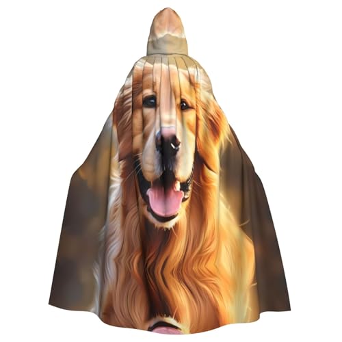 YYHHAOFA Halloween-Umhang mit Kapuze für Erwachsene für Partys und Cosplay-Veranstaltungen, schönes Golden Retriever-Hundemuster von YYHHAOFA