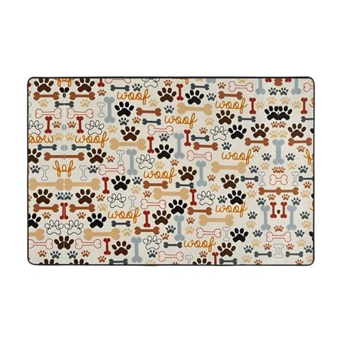 YYHHAOFA Hundeknochen Pfotenabdrücke Flanell rutschfeste Bodenmatte 183 x 122 cm: feiner Samt, rutschfest, langlebig, weich von YYHHAOFA