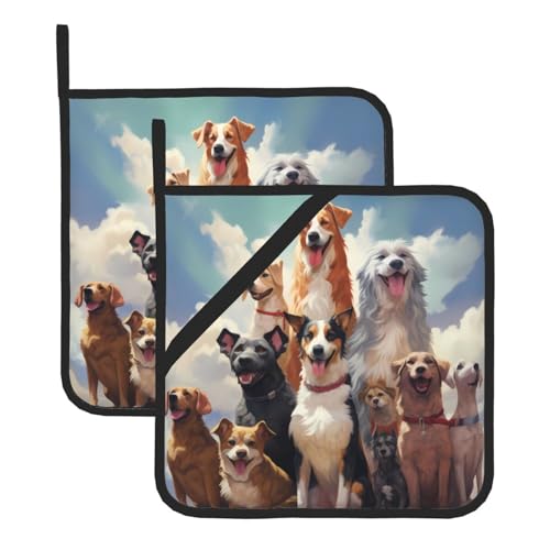 YYHHAOFA Many Dogs Prints Quadratische isolierte Topfuntersetzer Set mit 2 Haltern, hitzebeständige Küchenmatten, Verbrühungsschutz und Wärmeisolierung, 20,3 x 20,3 cm von YYHHAOFA