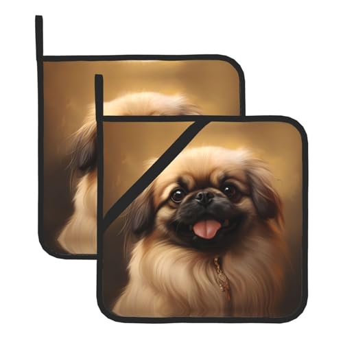 YYHHAOFA Pekinese Hunde-Drucke, hochwertig, quadratisch, isoliert, 2 Stück, hitzebeständig, Küchenmatten, 20,3 x 20,3 cm von YYHHAOFA