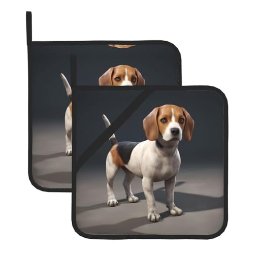 YYHHAOFA ovely Haustier-Hunde-Beagle, bedruckt, quadratisch, isoliert, 2 Stück, hitzebeständige Küchenmatten, Verbrühungsschutz und Wärmeisolierung, 20,3 x 20,3 cm von YYHHAOFA