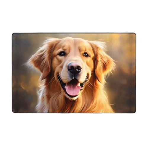 YYHWHJDE Lovely Golden Retriever Hunde-Teppich, 152,4 x 99,1 cm, weich im Griff, feiner Samt, waschbar, verschleißfest von YYHWHJDE