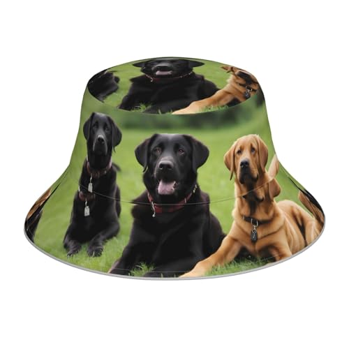 YYHWHJDE Wendbarer Fischerhut mit Labrador-Retriever-Hundemuster, Unisex, Schutz-Kopfbedeckung für Reisen und Outdoor-Aktivitäten, Schwarz, Schwarz, Einheitsgröße von YYHWHJDE