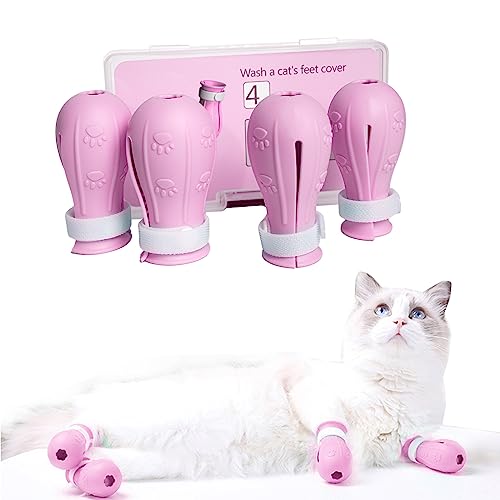 YYanniwani Katzenkratzabdeckung zum Stillen, Rehabilitation, Katzenstiefel nur für Katzen, verstellbare Badehandschuhe (Rosa) von YYanniwani