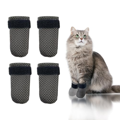 YYanniwani Kratzschutz für Katzen, zum Pflegen, Rehabilitation, Katzenstiefel, verstellbare Badehandschuhe, kratzfest, Fellpflegeschuhe zum Baden (schwarz), 4 Stück von YYanniwani