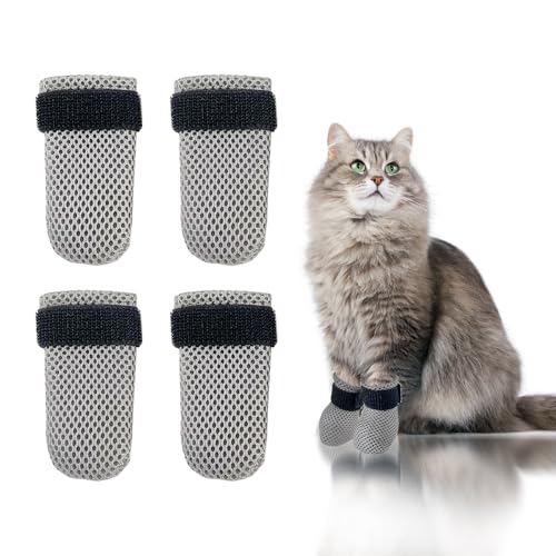 YYanniwani Kratzschutz für Katzen, zum Pflegen, Rehabilitation, Katzenstiefel, verstellbare Badehandschuhe, kratzfeste Fellpflegeschuhe zum Baden, 4 Stück von YYanniwani