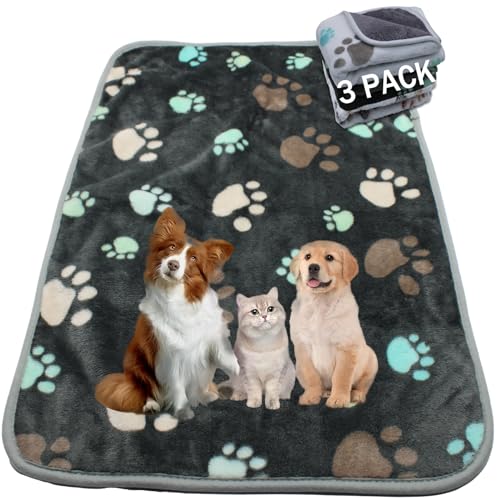 YZHDUXIU 1 Packung mit 3 wasserdichten Hundedecken für mittelgroße Hunde, waschbare Haustierdecken mit doppelseitigem, weichem, warmem Flanell-Fleece, Hunde- und Katzen-Pads für Hundebett und Couch (L von YZHDUXIU