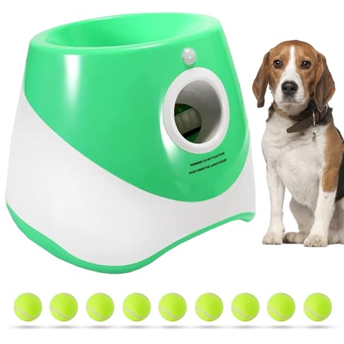 YZHDUXIU Automatischer Hundeballwerfer, Ballwerfer für Hunde mit 3 bis 9 m, 3 Startdistanz, wiederaufladbar, mit 9 Tennisbällen für Indoor/Outdoor, Wurfspiel (grün) von YZHDUXIU