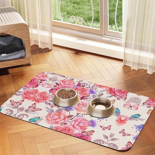 Futternapf-Matten mit Blumen-Rose, Schmetterling, bedruckt, rutschfeste und geschmacksneutrale Futtermatten für Hunde und Katzen Futternapf-Matten mit Blumen-Rose, Schmetterling, bedruckt, rutschfeste und geschmacksneutrale Futtermatten für Hunde und Katzen von YZHYWJFF