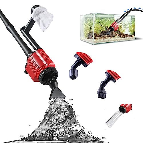 Elektrisch Aquarium Mulmsauger Reiniger Sand Kies, Fischbehälter Staubsauger Kiesreiniger Siphon für Aquarien Wasserwechsel, Schmutzreinigung+Sandreiniger+ Fischtrümmerreiniger (Red) von Yaasier