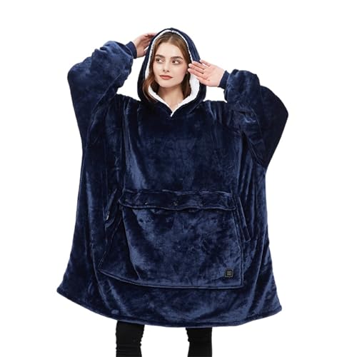 Toastyhoody, Hoodly-Decke, Hoodly-gemütlicher Fleece-Kapuzenpullover, tragbarer Kapuzenpullover mit riesiger Tasche, übergroßer Sherpa-Kapuzenpullover (Navy Blue) von Yacriso