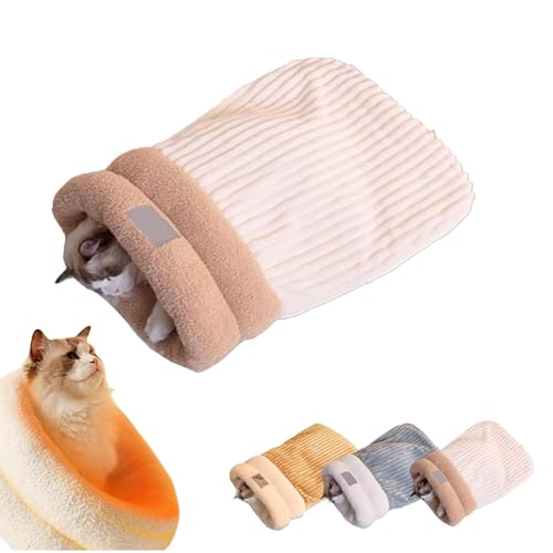 Yacriso Katzen-Winterschlafsack, Katzenschlafsack für Hauskatzen, weicher Plüsch, großer Katzensack, selbstwärmendes Katzenbett für den Innenbereich, 360°-Wicklung, bequemer, waschbarer (L,Beige) von Yacriso