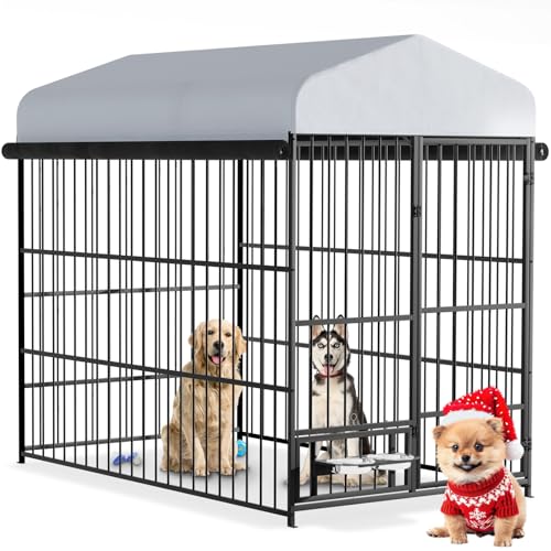 Yafylly 6.6 x 3.9 x 5.9FT Outdoor Hundehütte mit Dach, Große Hundehütte Outdoor mit drehbaren Futternäpfen, wasserdichte und sonnenfeste Hundehütte außen, überdachte Hundehütte im Freien von Yafylly