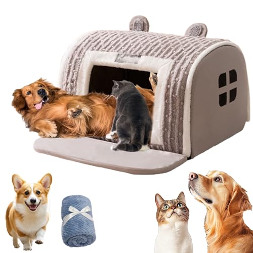 Yagerod Furryhut-Hundebett, Furry Hut-Hundebett, abnehmbares Kissen, halbgeschlossenes Hundehaus für drinnen, superweiches Katzenbett mit Rutschfester Unterseite, für kleine Hunde (A, L) von Yagerod